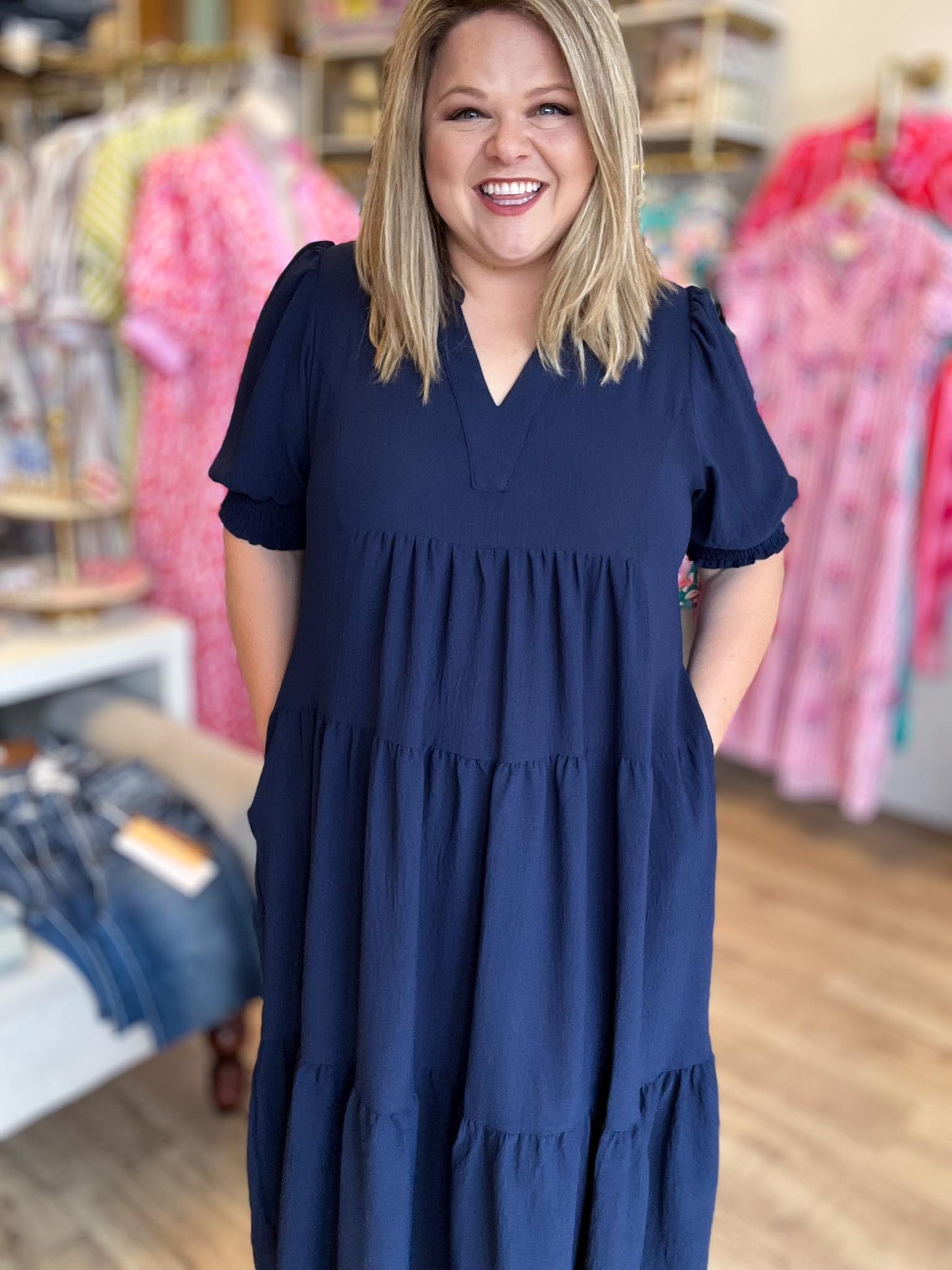 Quiet Luxury Curvy Navy Midi Dress
