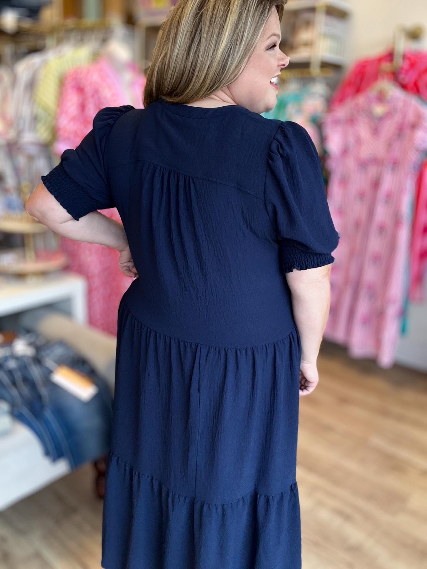 Quiet Luxury Curvy Navy Midi Dress