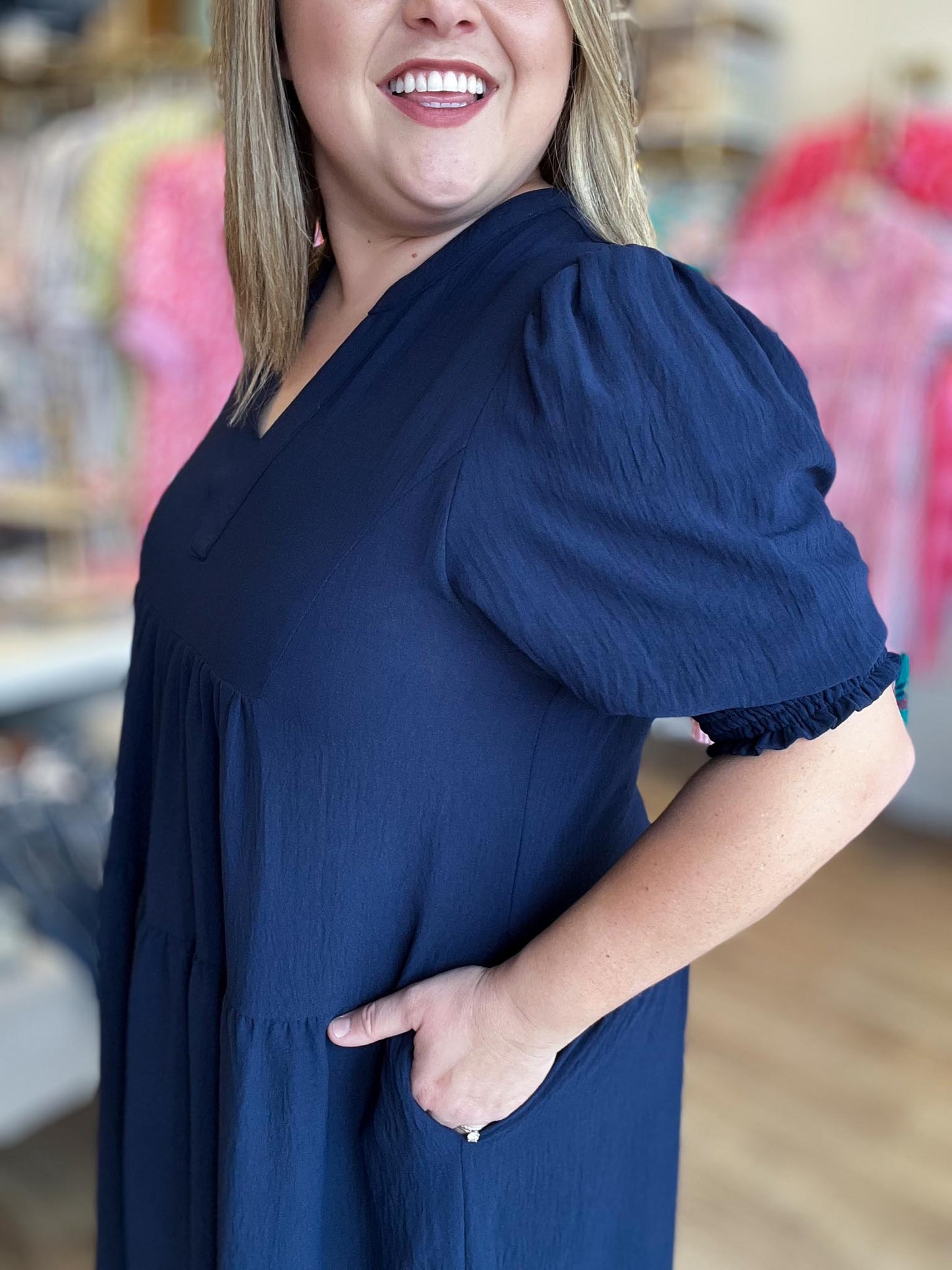 Quiet Luxury Curvy Navy Midi Dress