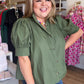 Quiet Transition Curvy Olive High Collar Top