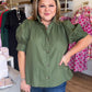Quiet Transition Curvy Olive High Collar Top