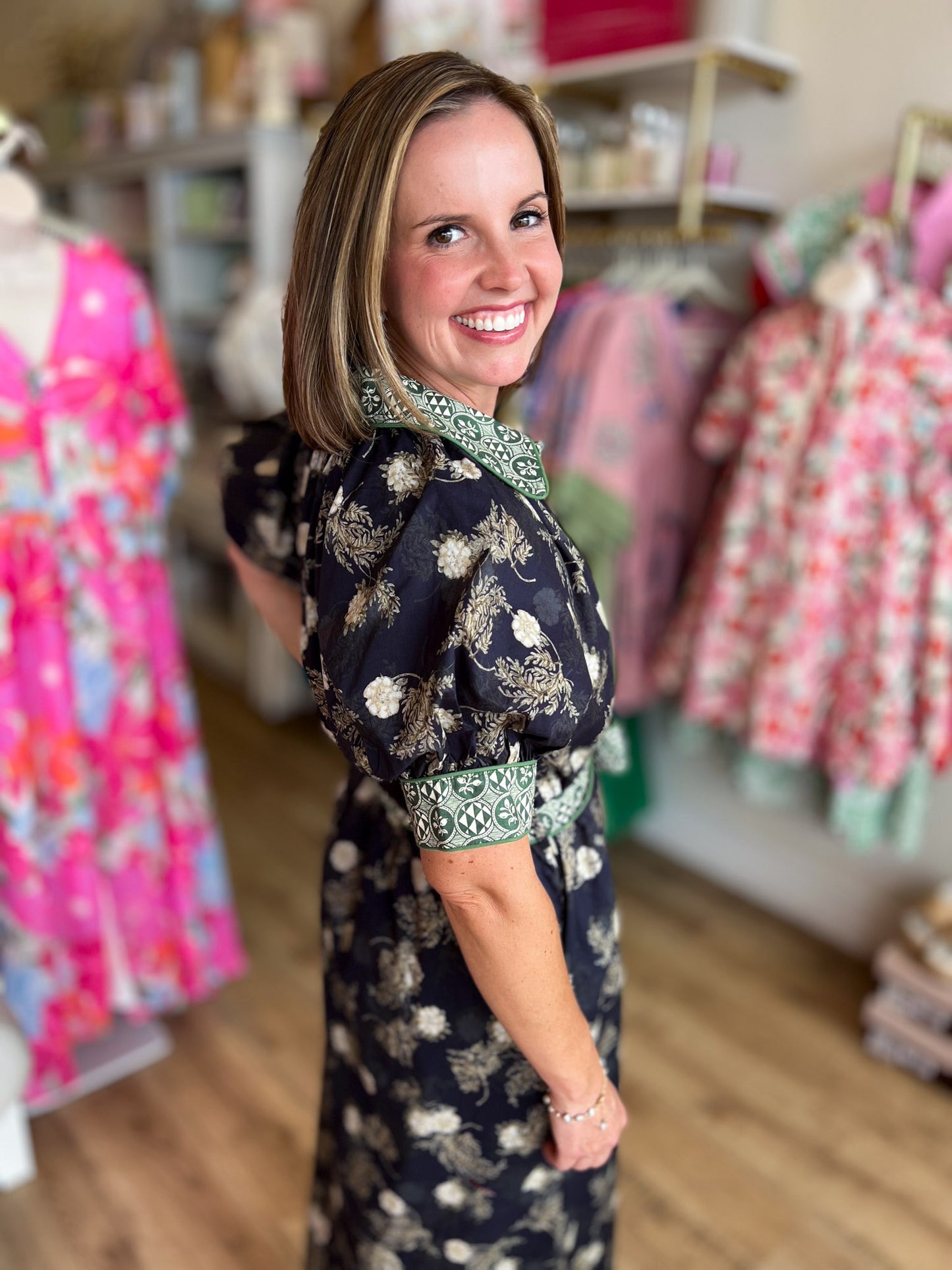 Quintessentially Quaint Navy Floral Midi Dress