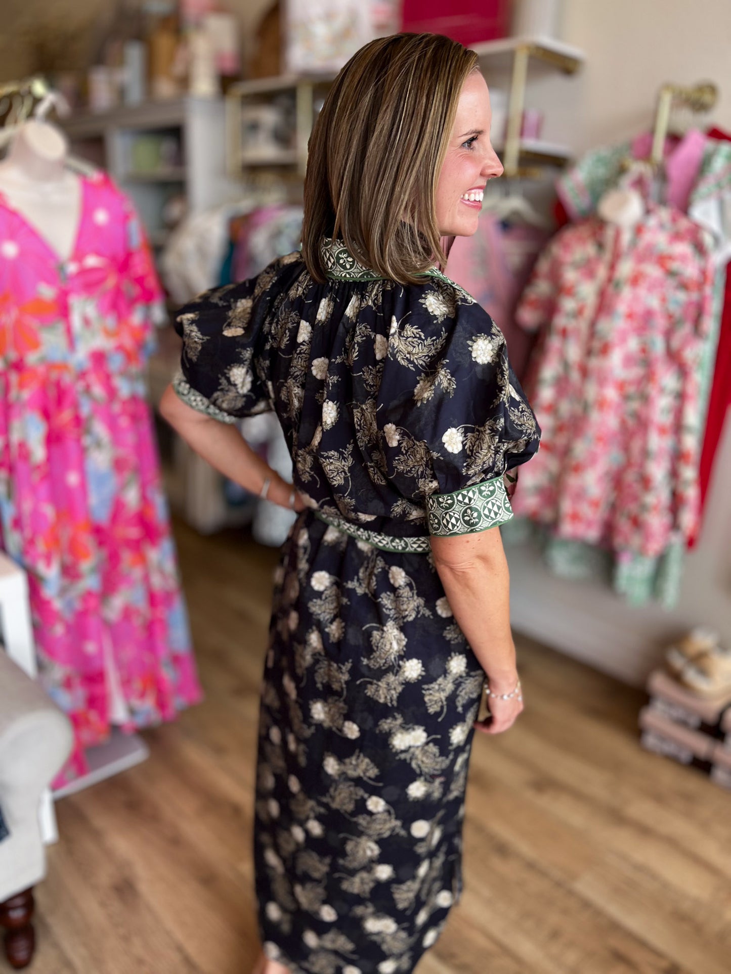 Quintessentially Quaint Navy Floral Midi Dress