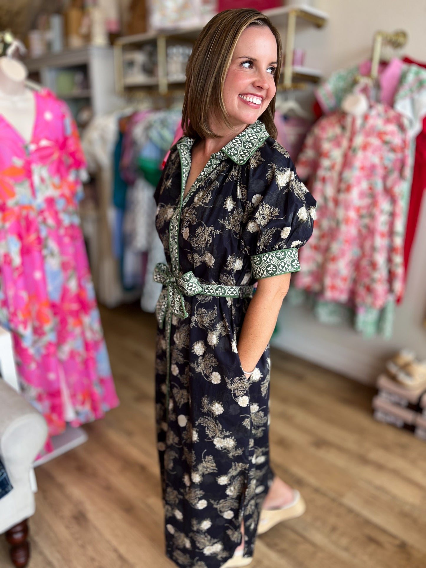 Quintessentially Quaint Navy Floral Midi Dress