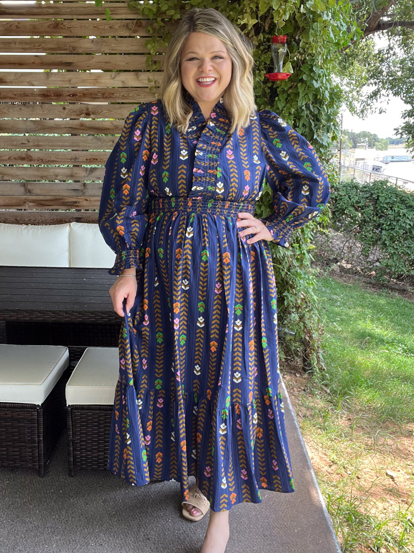 Raindrops on Roses Curvy Midnight Long Sleeve Maxi Dress