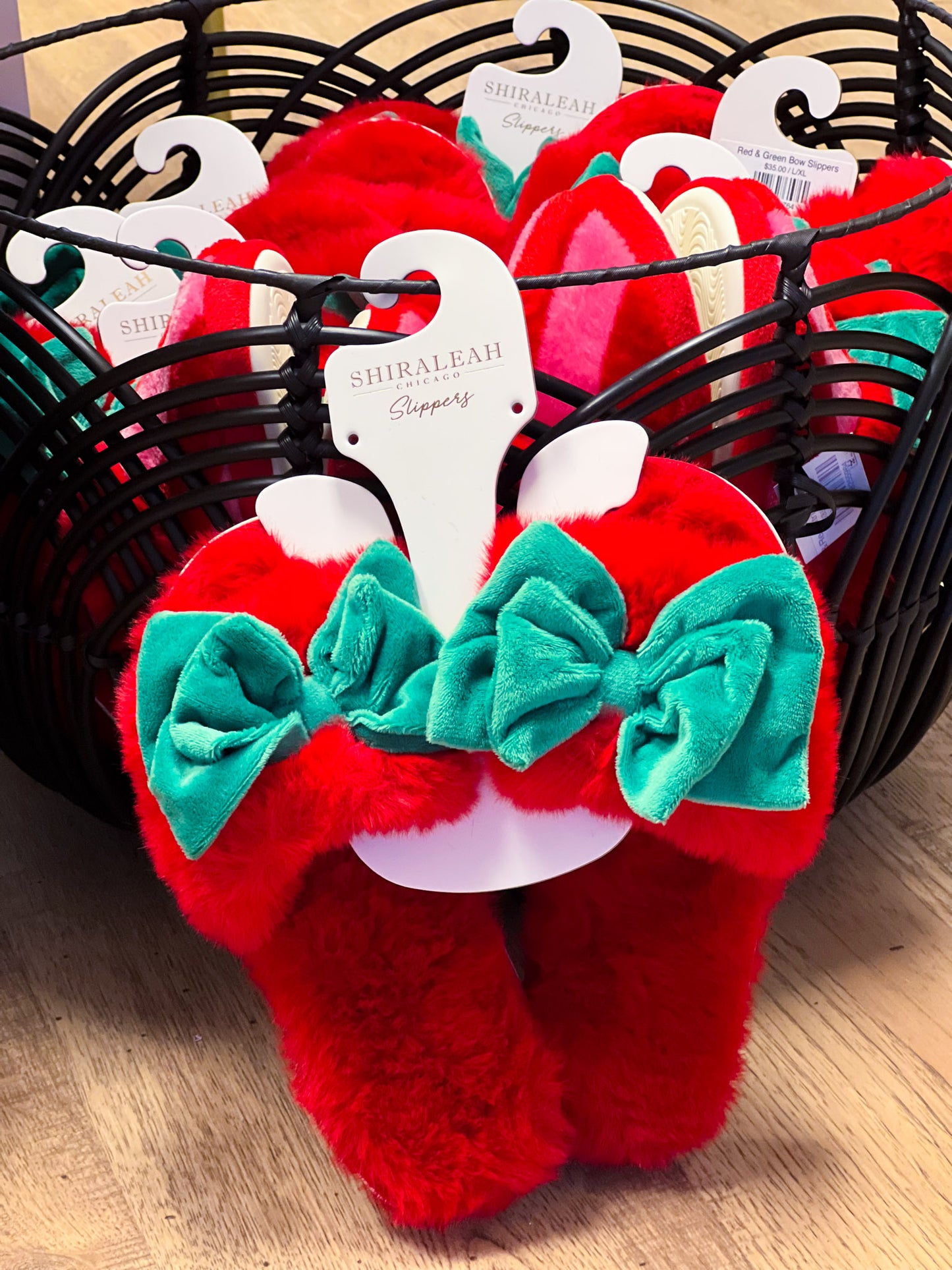 Red & Green Bow Slippers