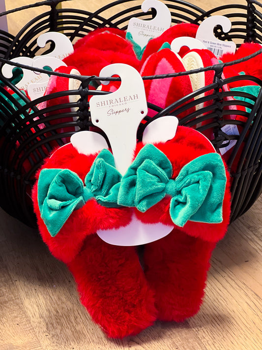 Red & Green Bow Slippers
