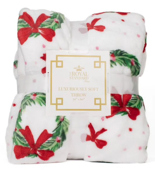 Red & Green Christmas Wreath Throw Blanket