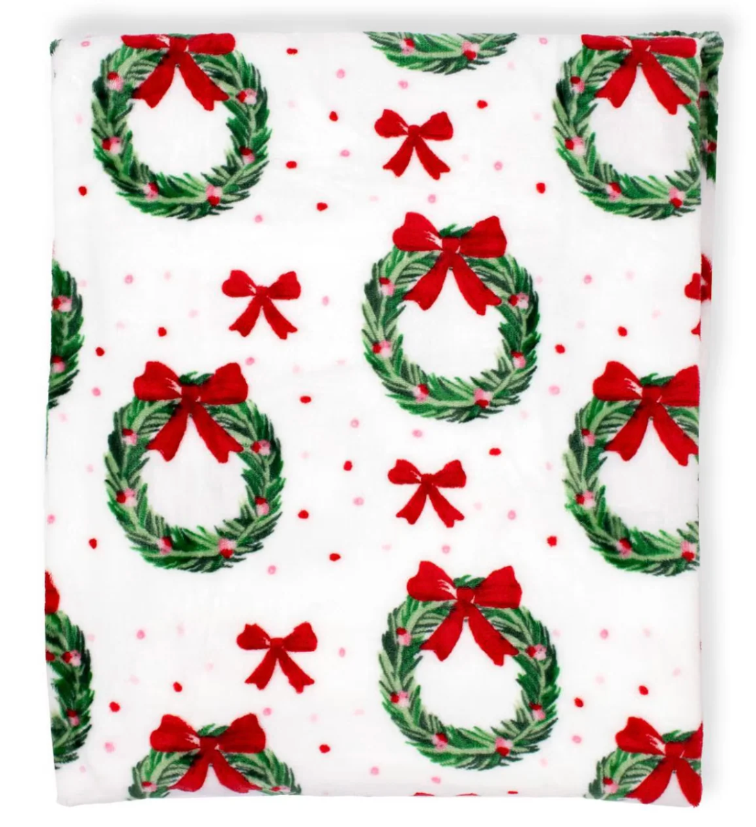 Red & Green Christmas Wreath Throw Blanket