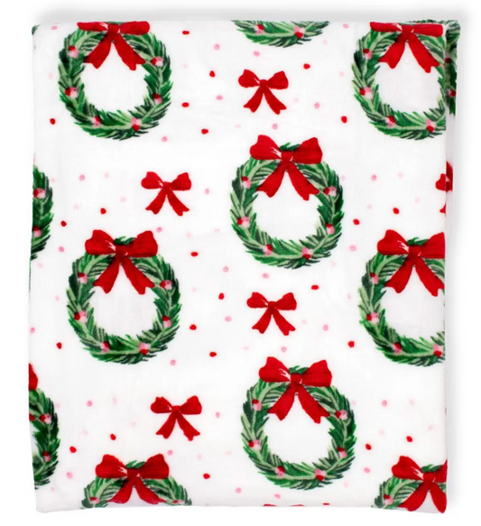 Red & Green Christmas Wreath Throw Blanket