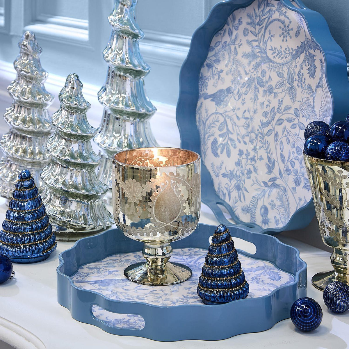 Rhinestone Garland Blue Mercury Glass Christmas Trees