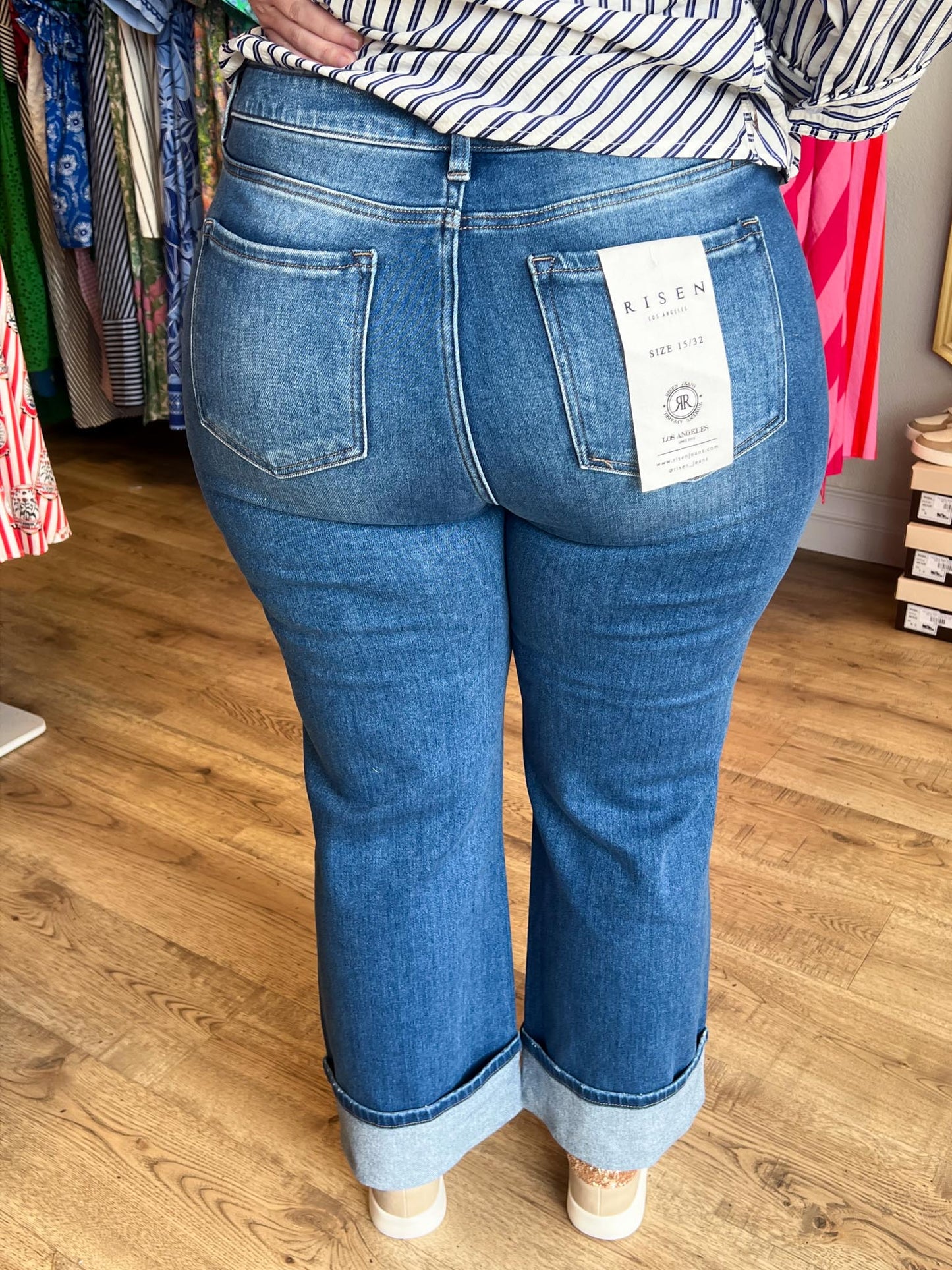 Risen Mid Rise Crop Straight Cuffed Jeans