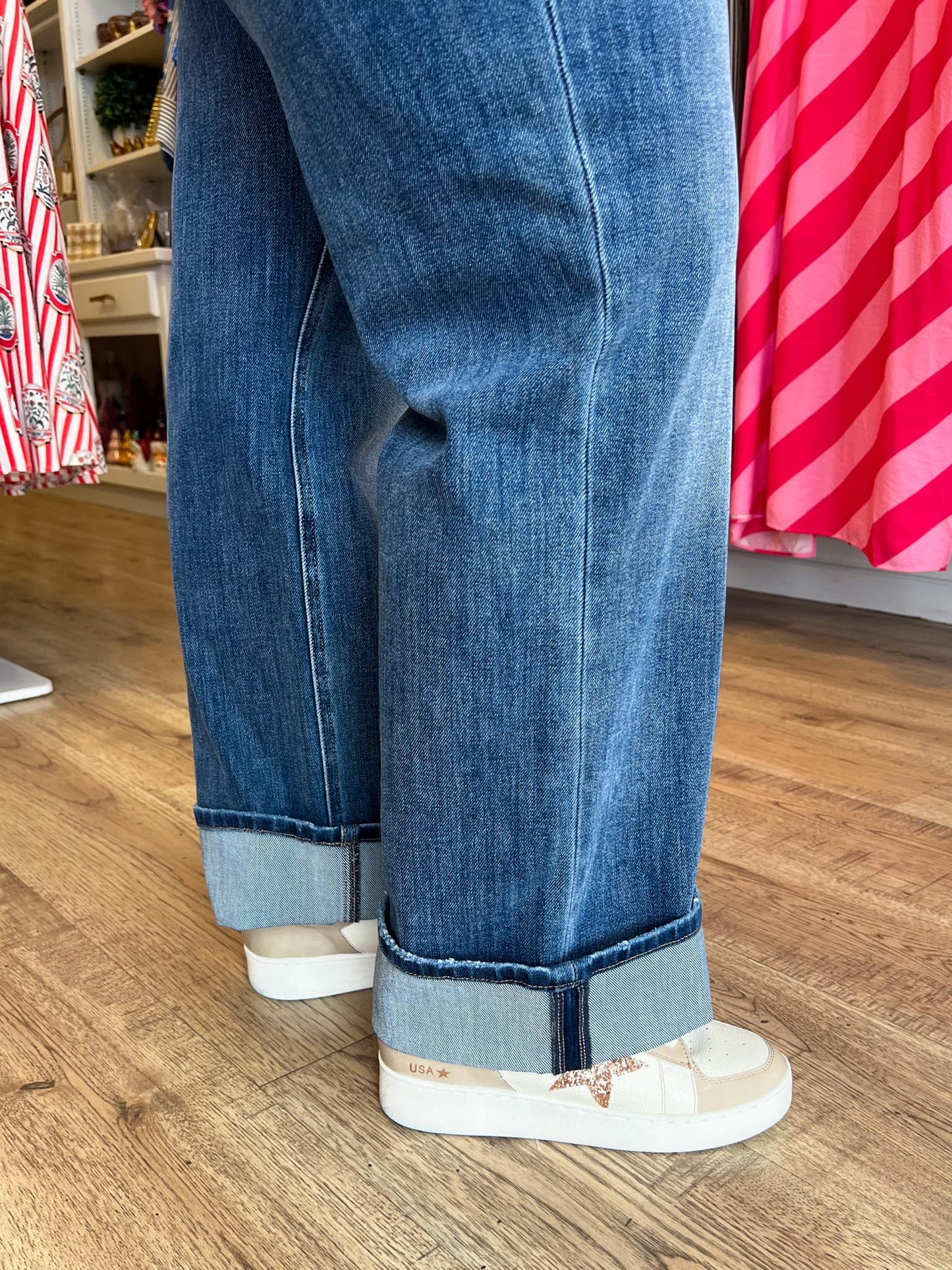 Risen Plus-Size 4-Way Stretch Slouchy Straight Jeans With Cuffed Hem