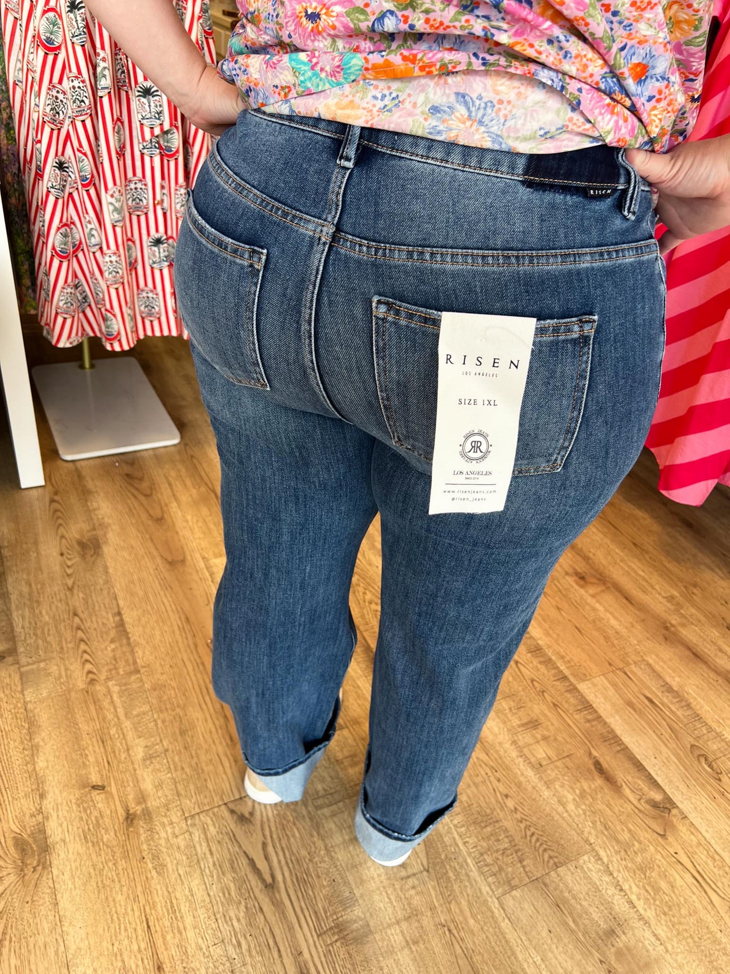 Risen Plus-Size 4-Way Stretch Slouchy Straight Jeans With Cuffed Hem