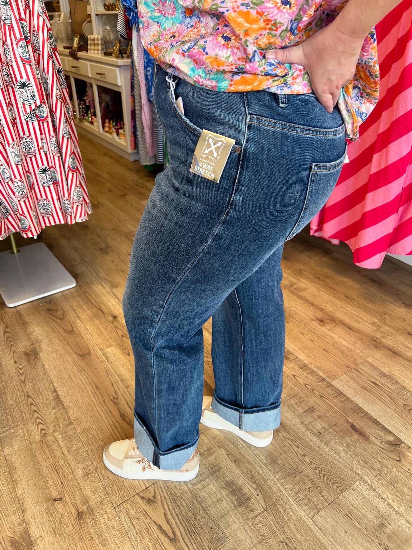 Risen Plus-Size 4-Way Stretch Slouchy Straight Jeans With Cuffed Hem