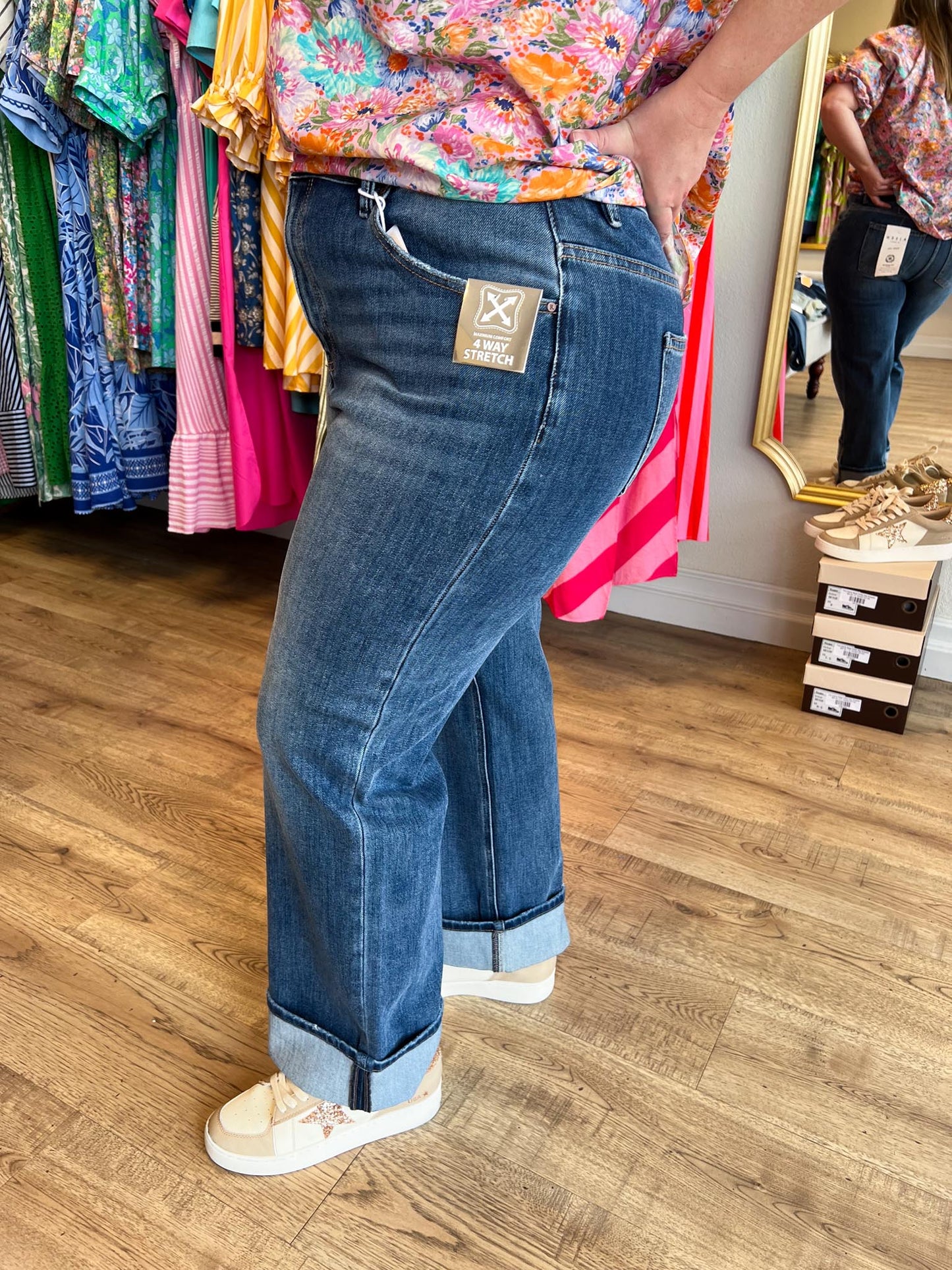 Risen Plus-Size 4-Way Stretch Slouchy Straight Jeans With Cuffed Hem