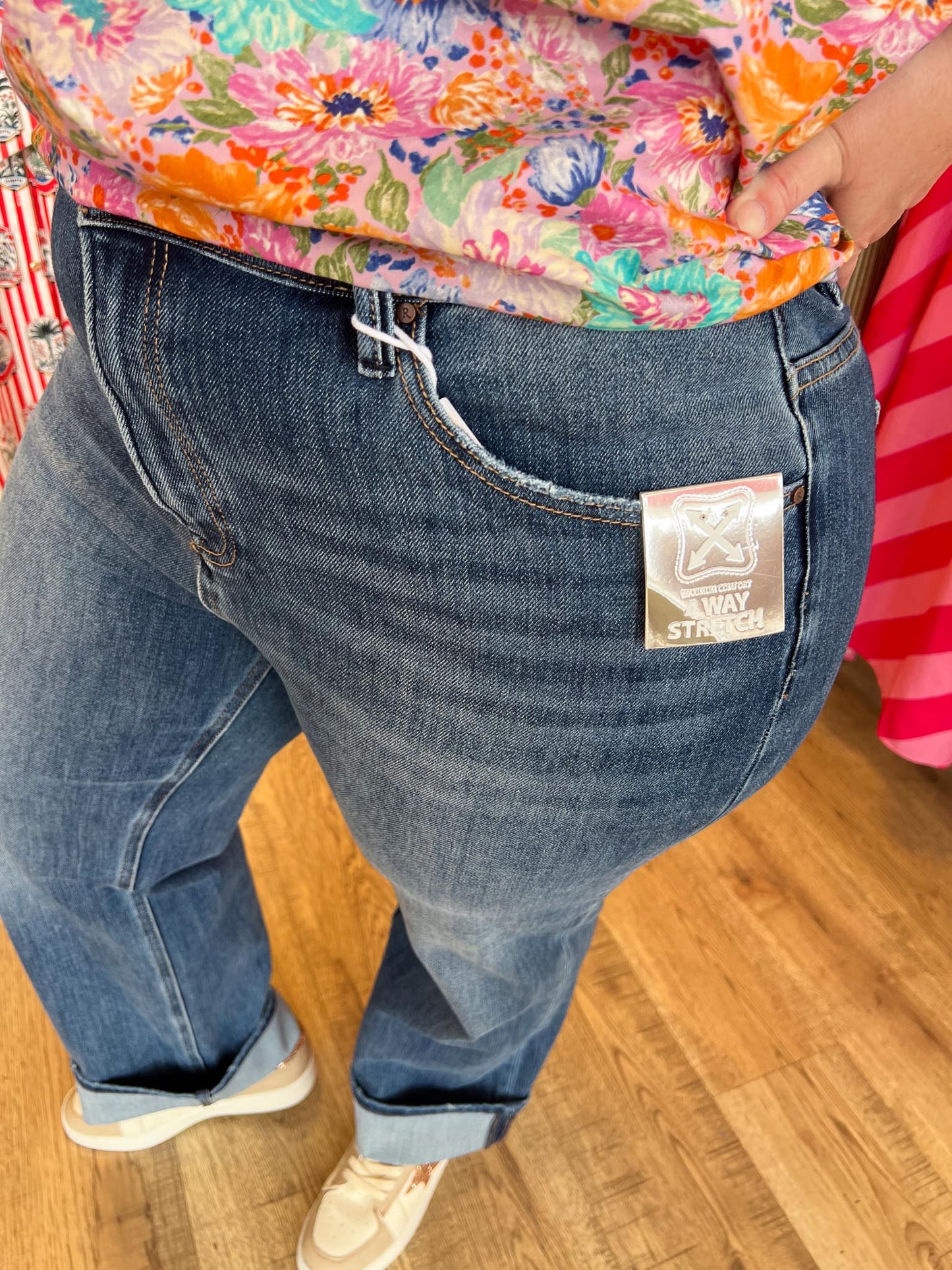 Risen Plus-Size 4-Way Stretch Slouchy Straight Jeans With Cuffed Hem