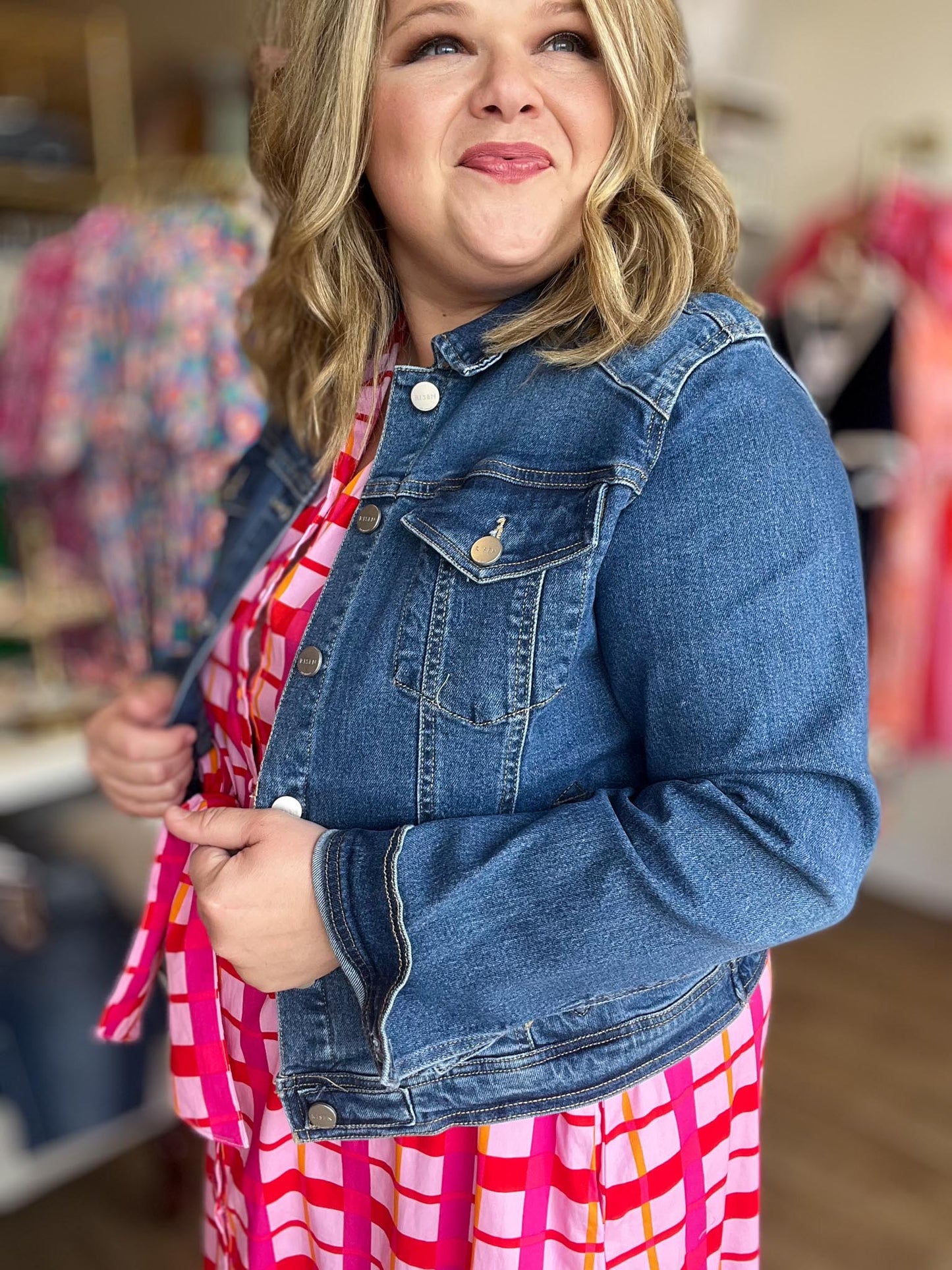Risen Plus-Size Medium Wash Denim Jacket