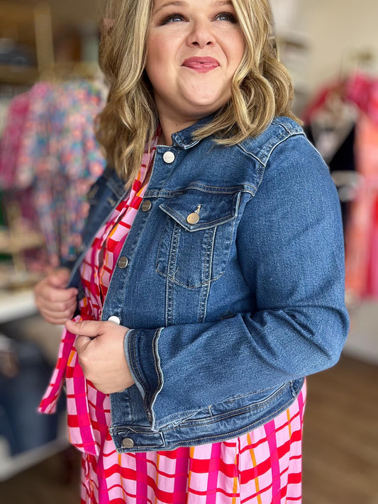 Risen Plus-Size Medium Wash Denim Jacket