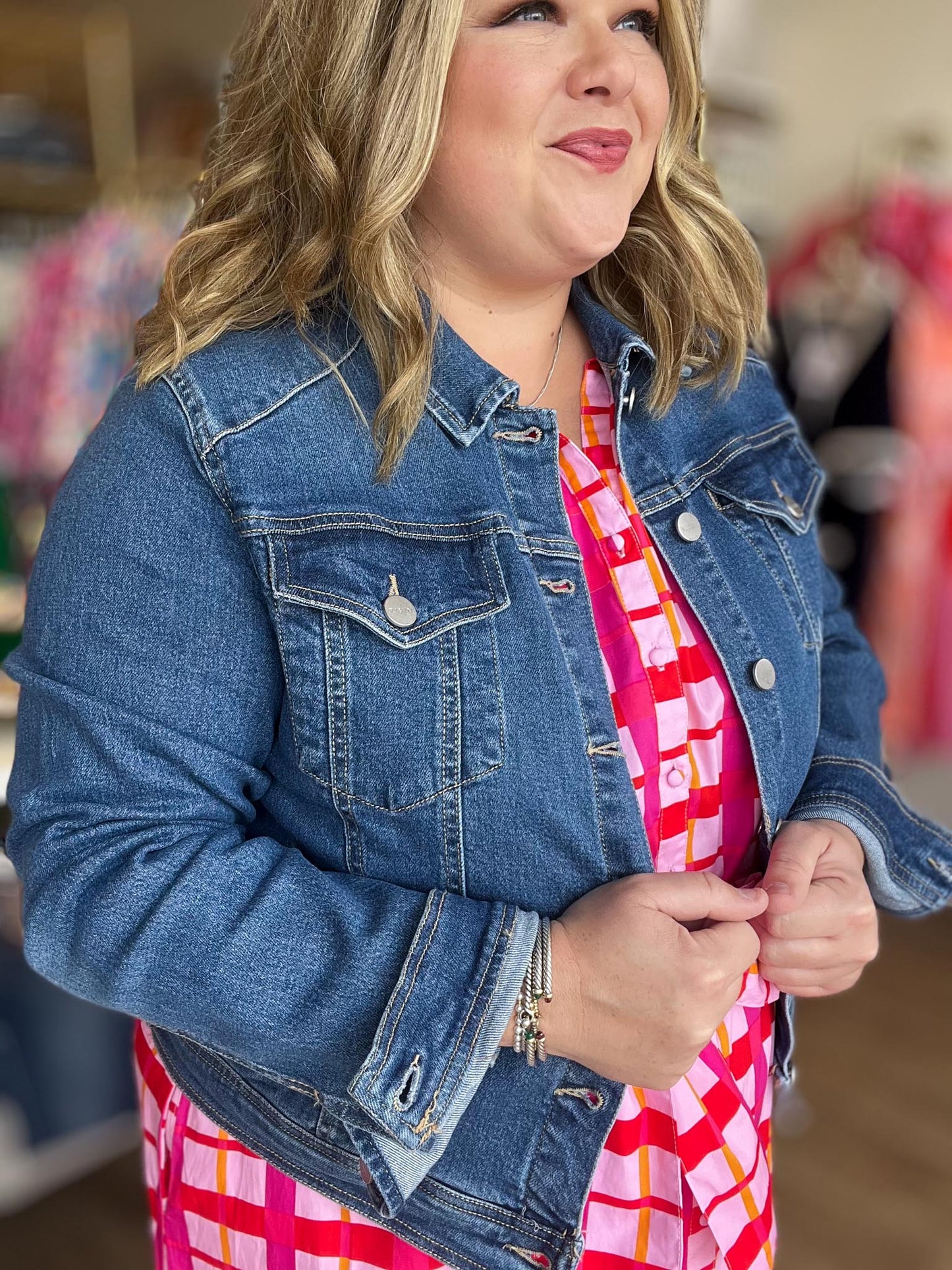 Risen Plus-Size Medium Wash Denim Jacket