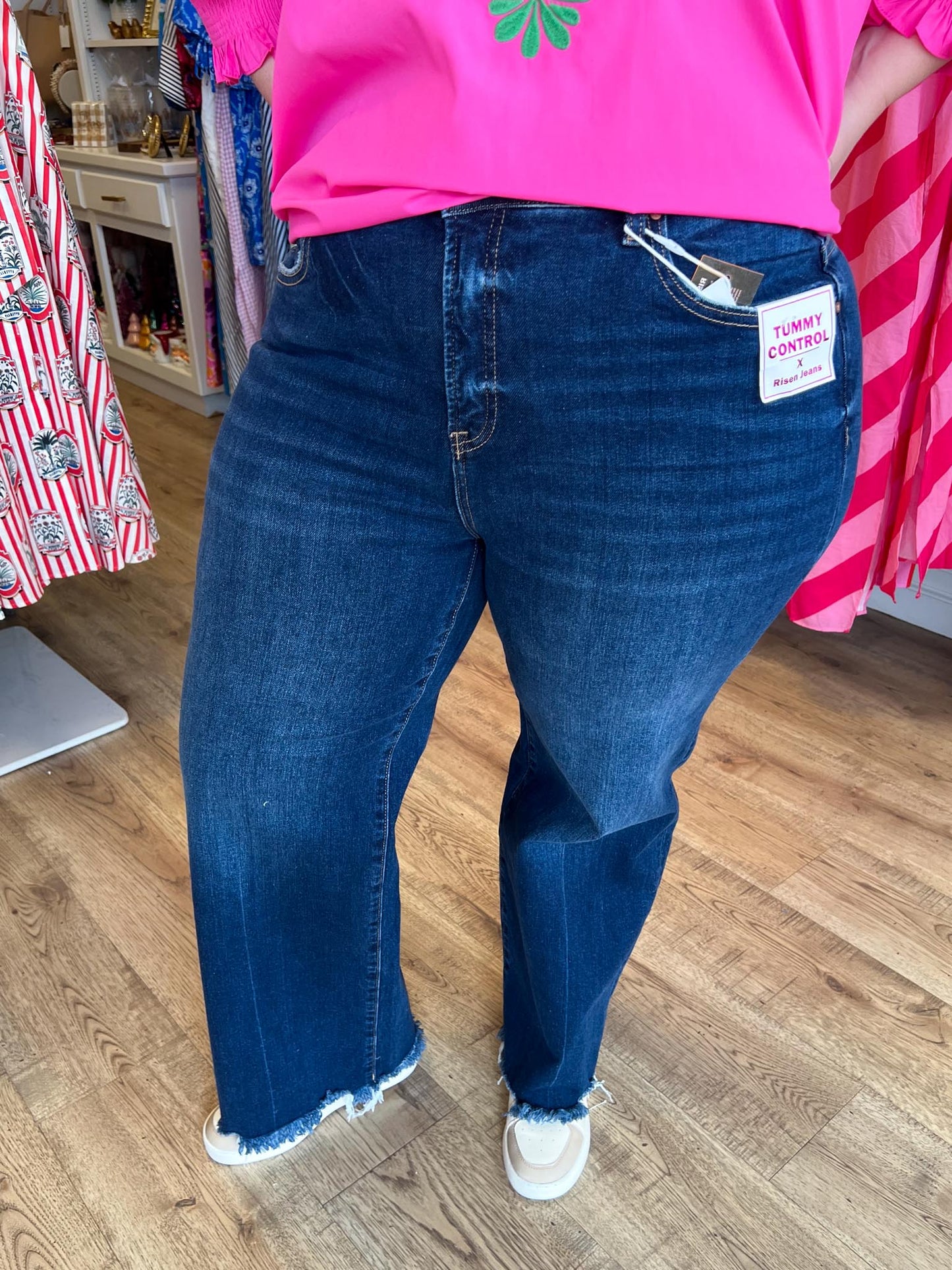 Risen Plus-Size Tummy Control High Rise Ankle Straight Jeans
