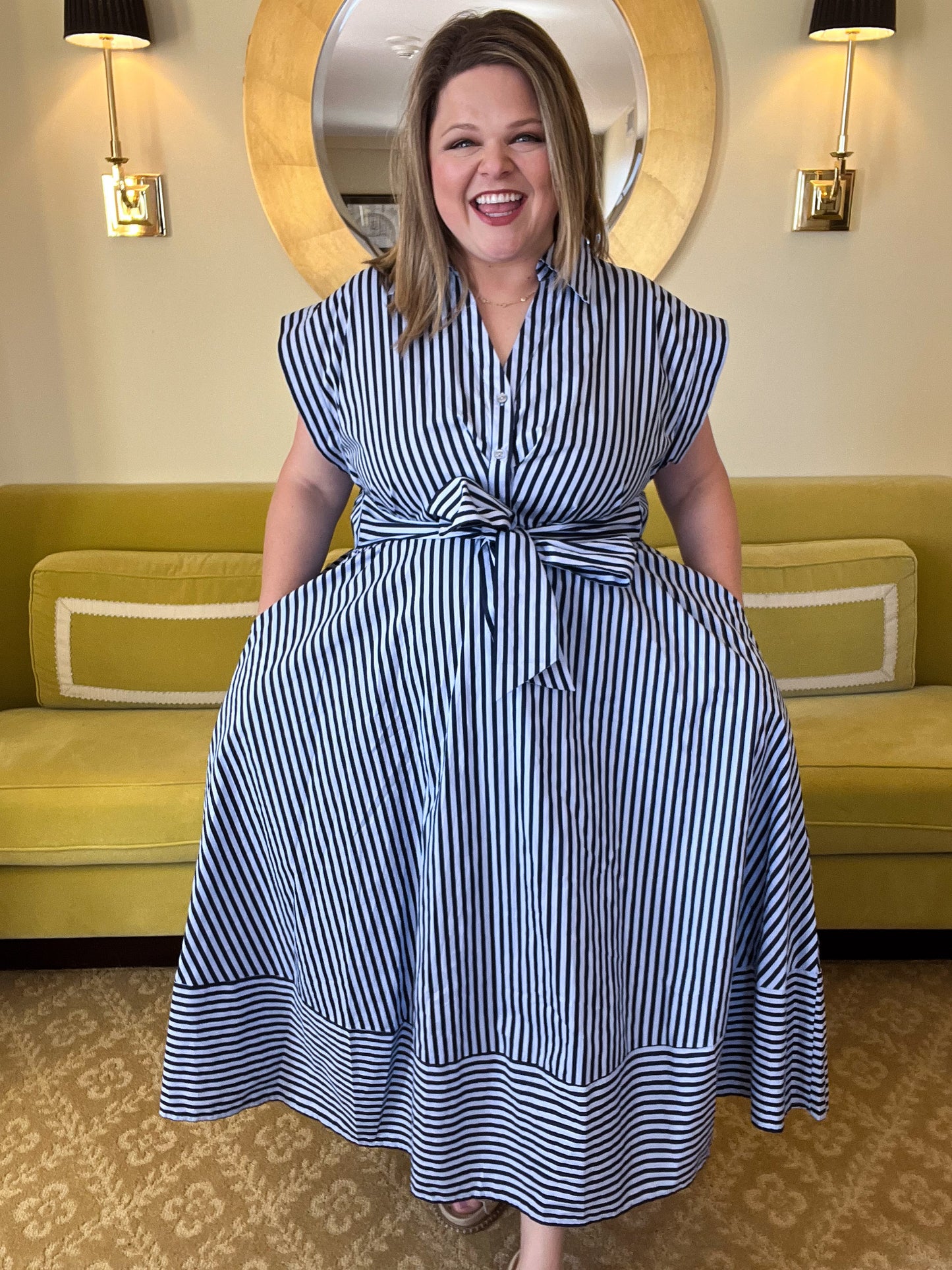 Riviera Stripe Curvy Navy Midi Dress