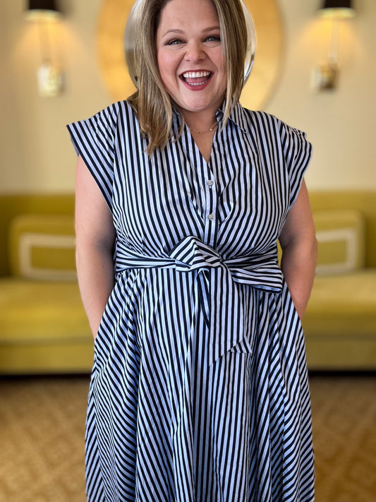 Riviera Stripe Curvy Navy Midi Dress