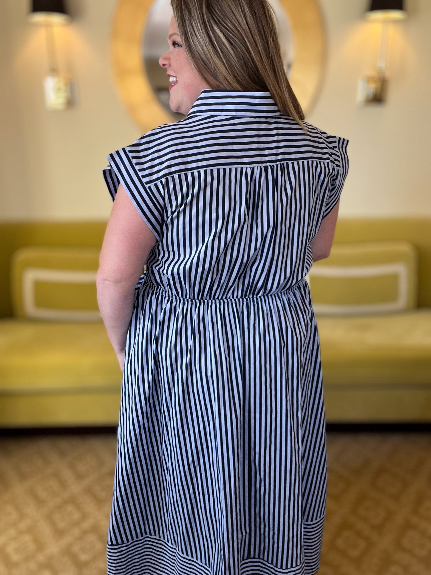 Riviera Stripe Curvy Navy Midi Dress