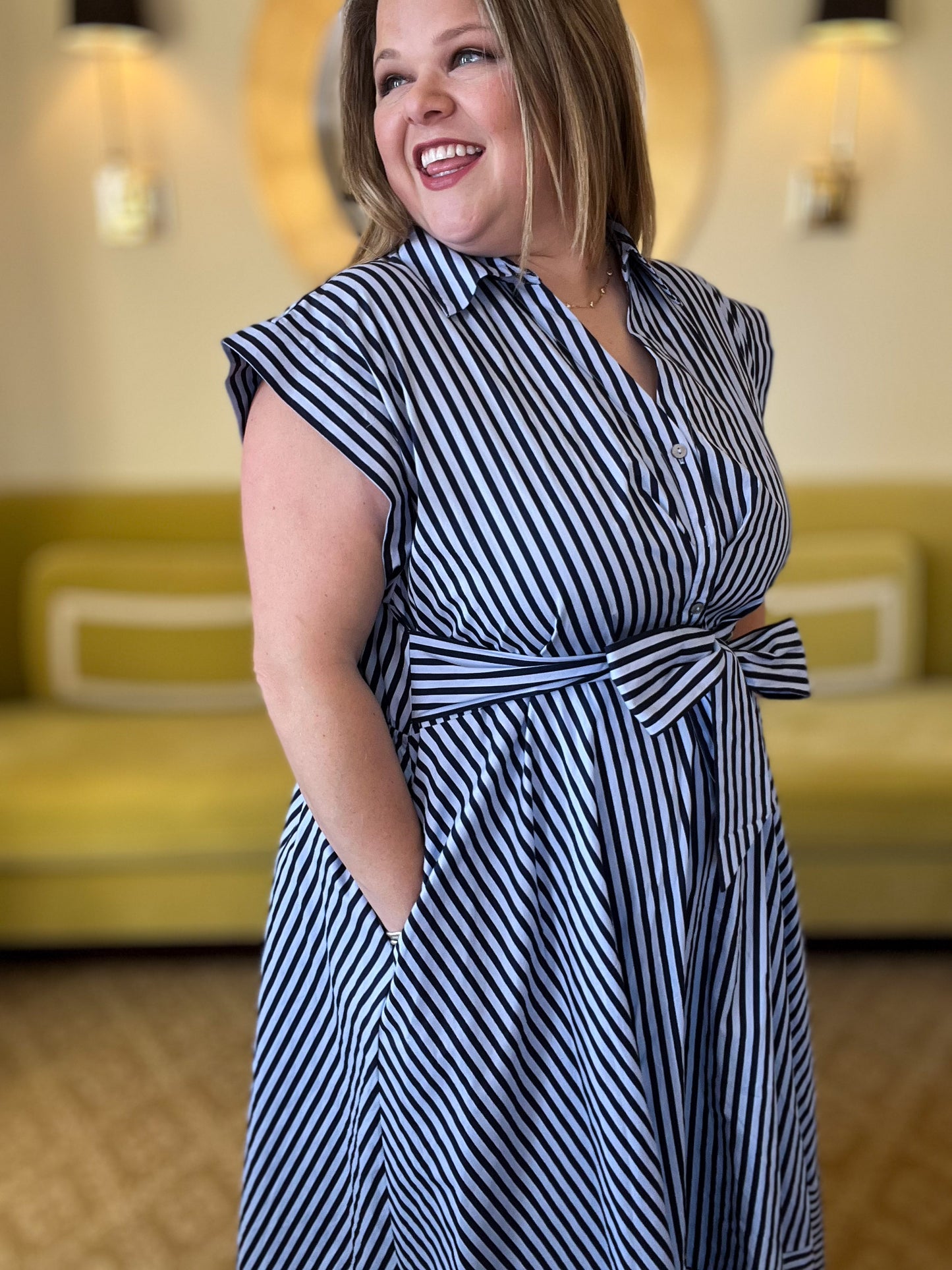 Riviera Stripe Curvy Navy Midi Dress