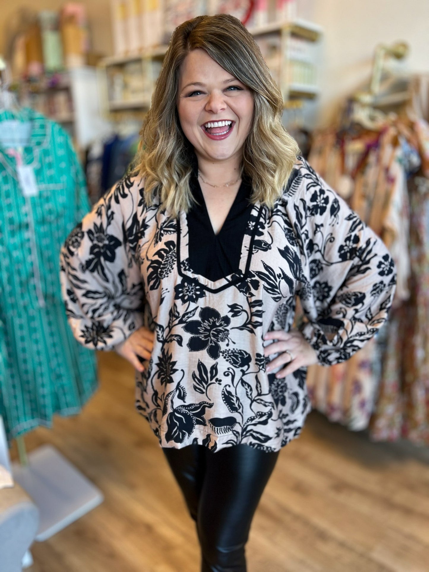 Rockin' Around Curvy Black & Taupe Top