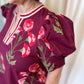 Rosy Ranunculus Curvy Wine Floral Blouse