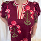 Rosy Ranunculus Curvy Wine Floral Blouse