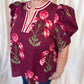 Rosy Ranunculus Curvy Wine Floral Blouse