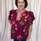 Rosy Ranunculus Curvy Wine Floral Blouse