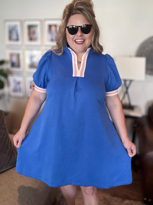 Royal Radiance Curvy Blue Jacquard Sporty Mini Dress