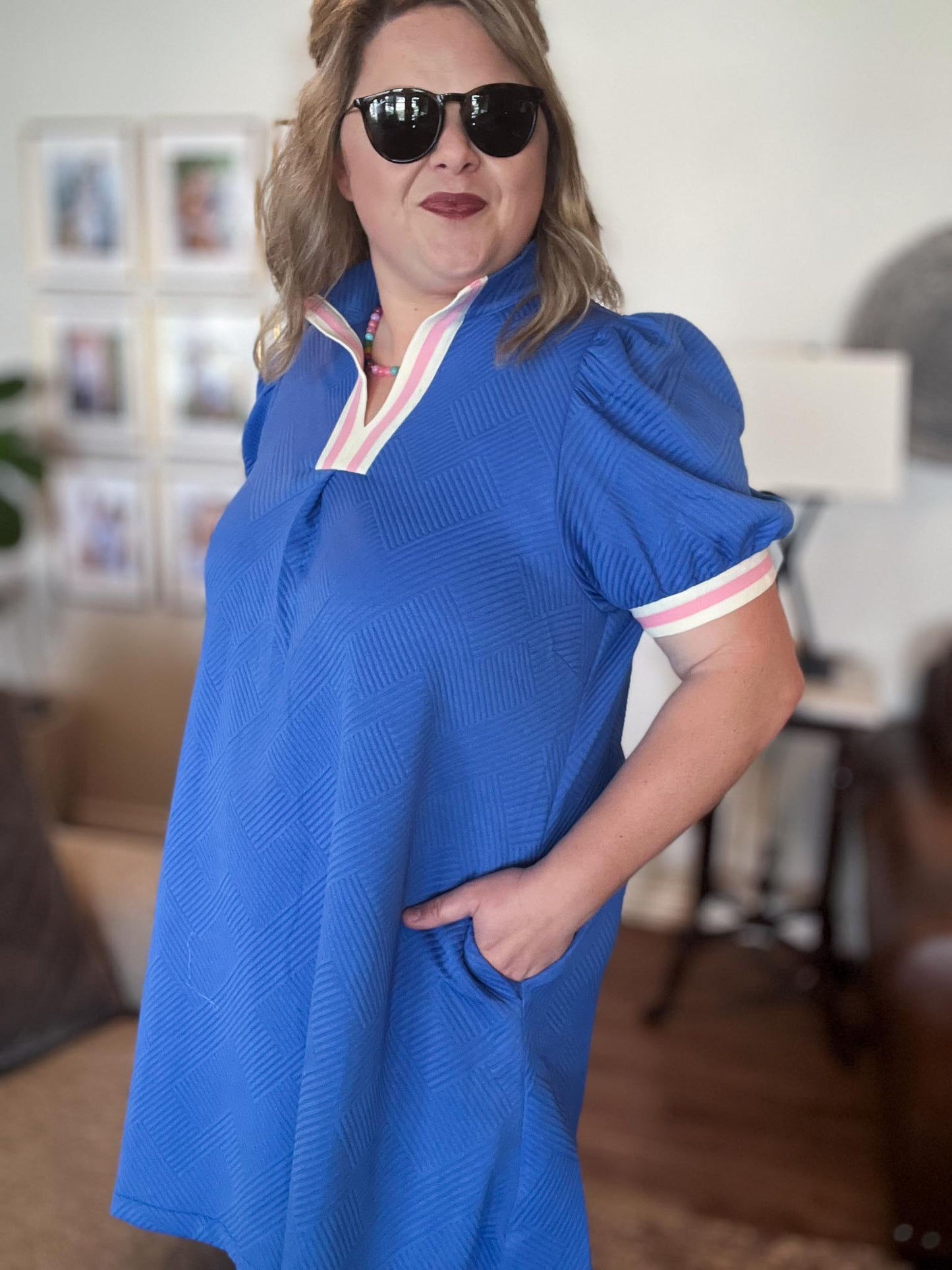 Royal Radiance Curvy Blue Jacquard Sporty Mini Dress