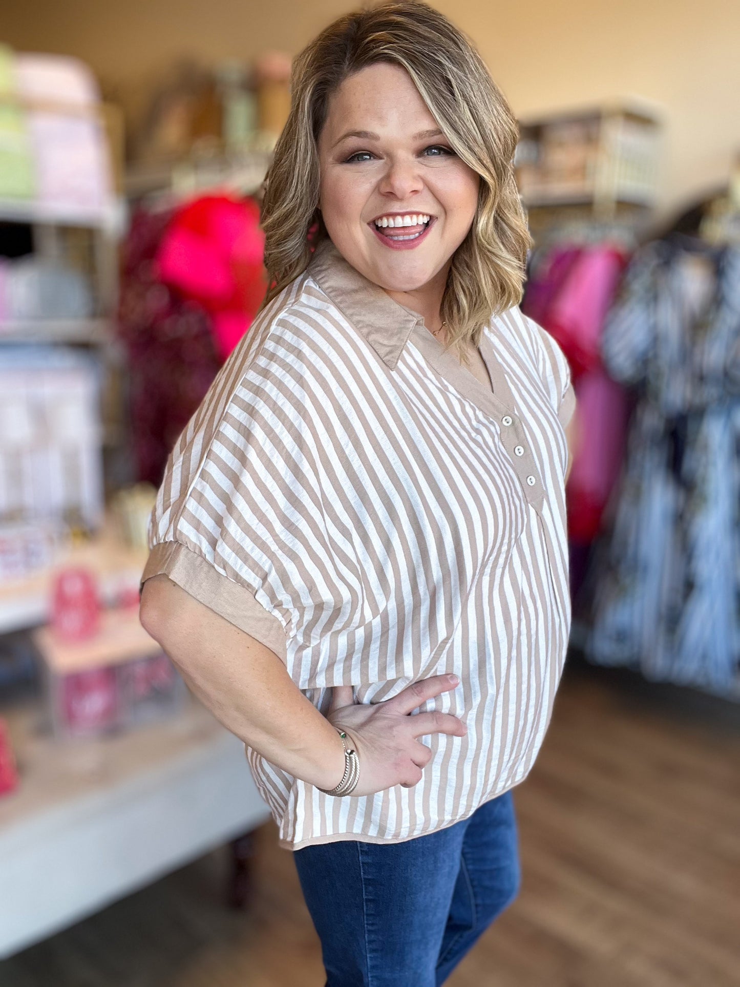 Sandy Shores Curvy Stripe Dolman Top