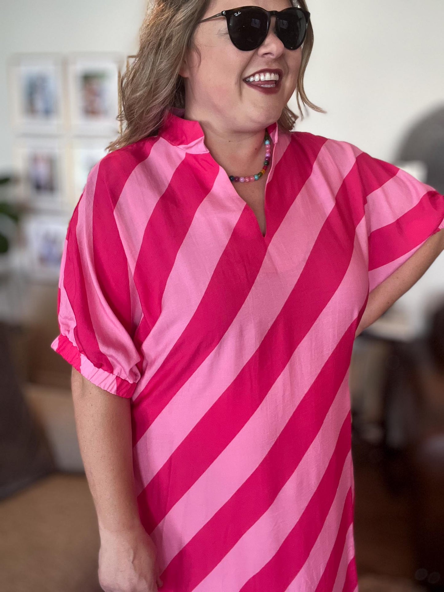 Sangria Swirl Curvy Pink Diagonal Stripe Midi Dress
