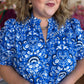 Sapphire Skies Plus-Size Light Blue Floral Spilt Neck Top