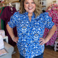 Sapphire Skies Plus-Size Light Blue Floral Spilt Neck Top