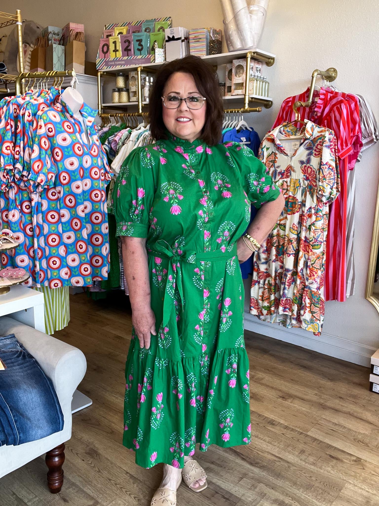 Save Me a Seat Plus-Size Green & Pink Midi Dress – Katherine