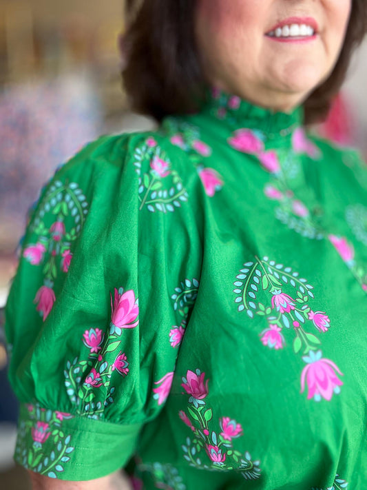 Save Me a Seat Plus-Size Green & Pink Midi Dress