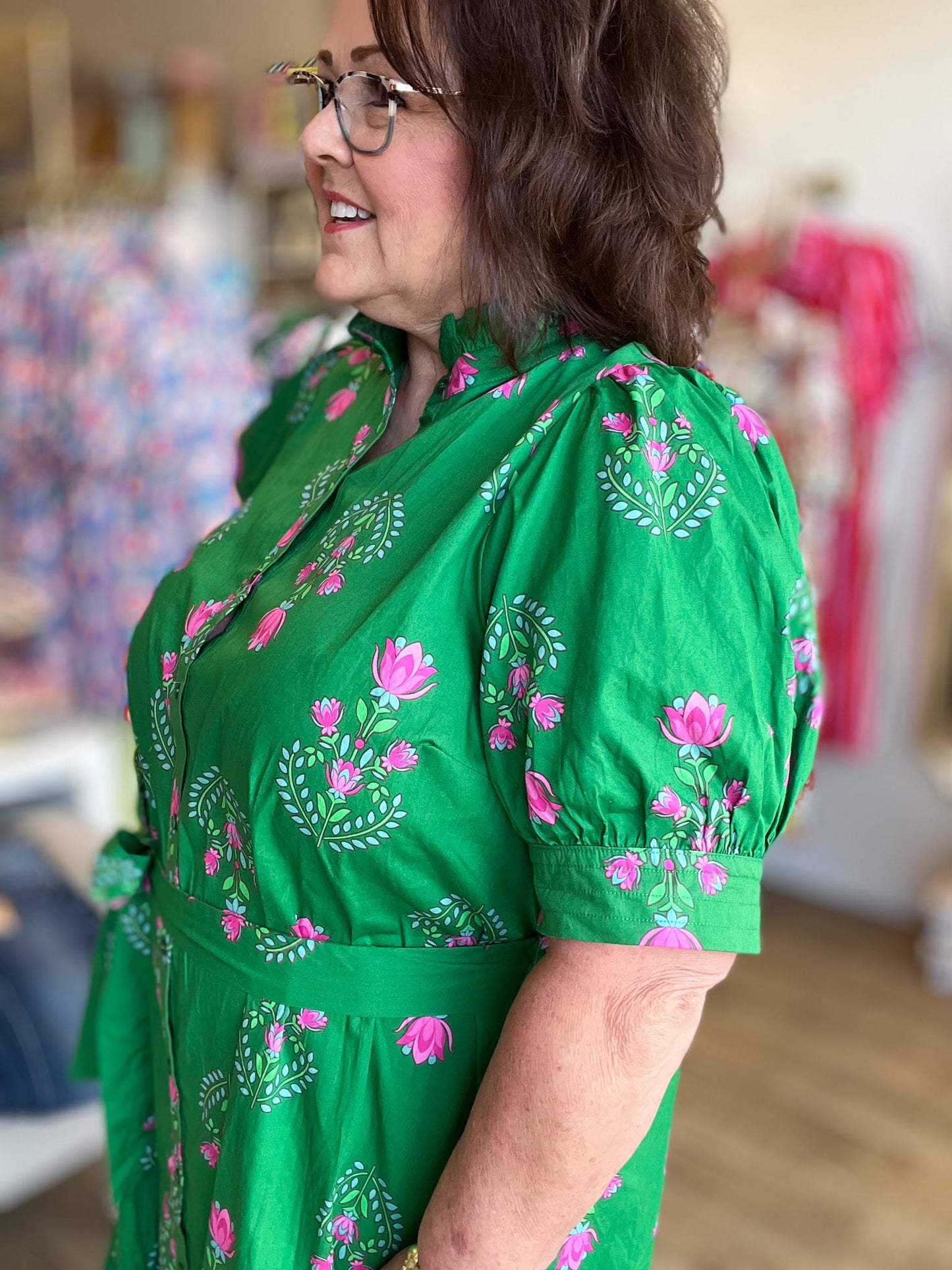 Save Me a Seat Plus-Size Green & Pink Midi Dress