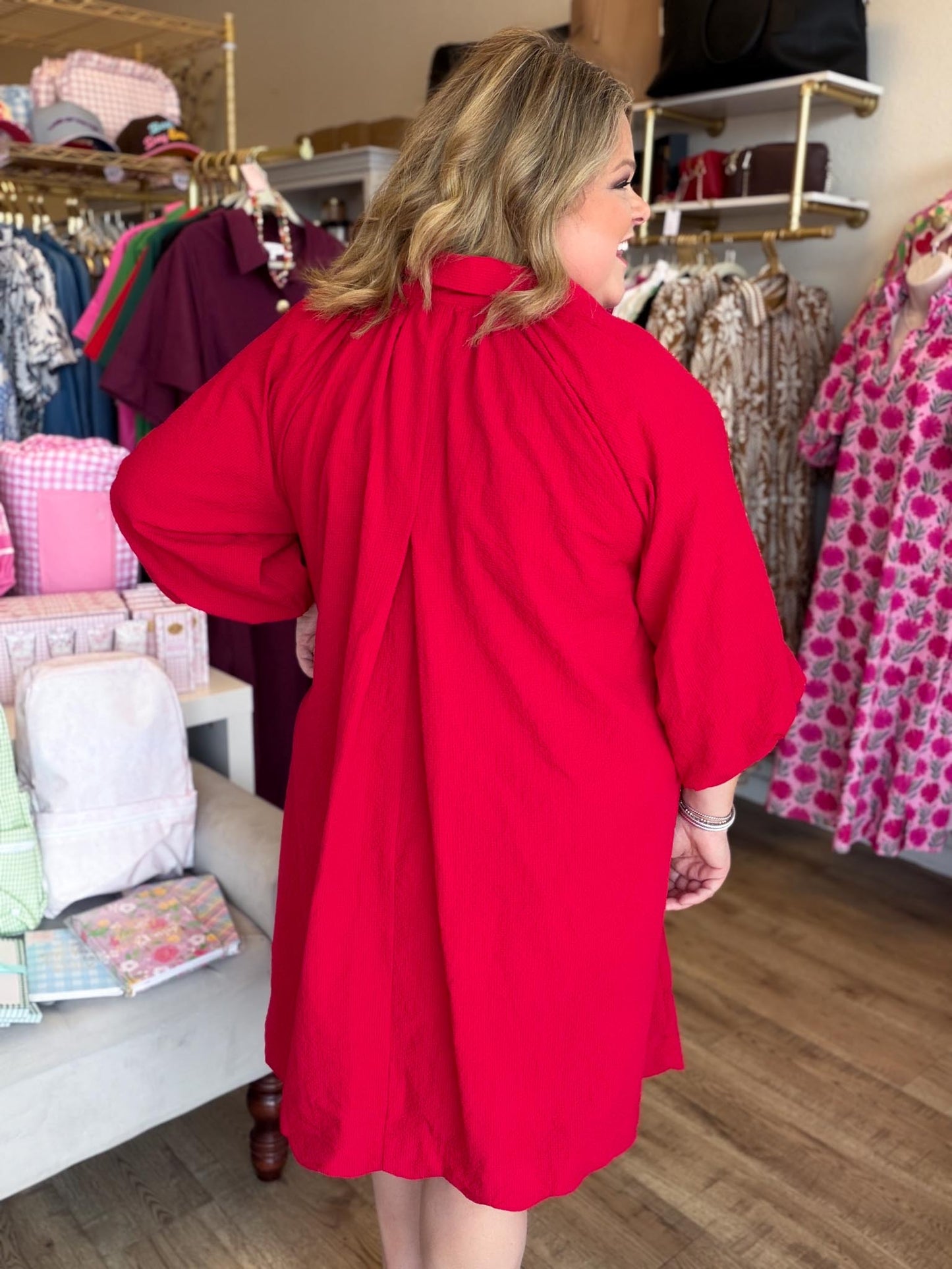 Scarlet September Curvy Red Textured Dress