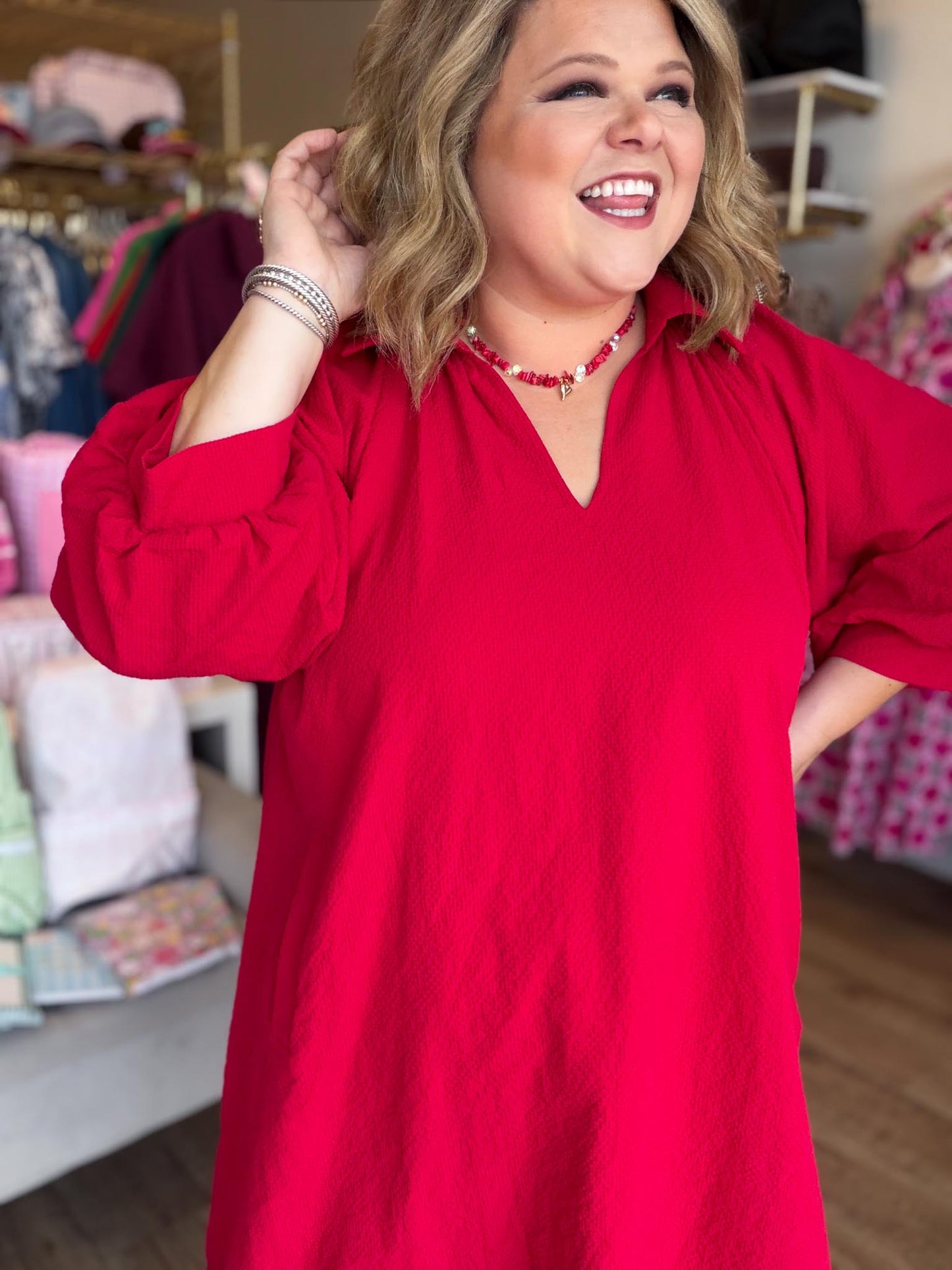 Scarlet September Curvy Red Textured Dress