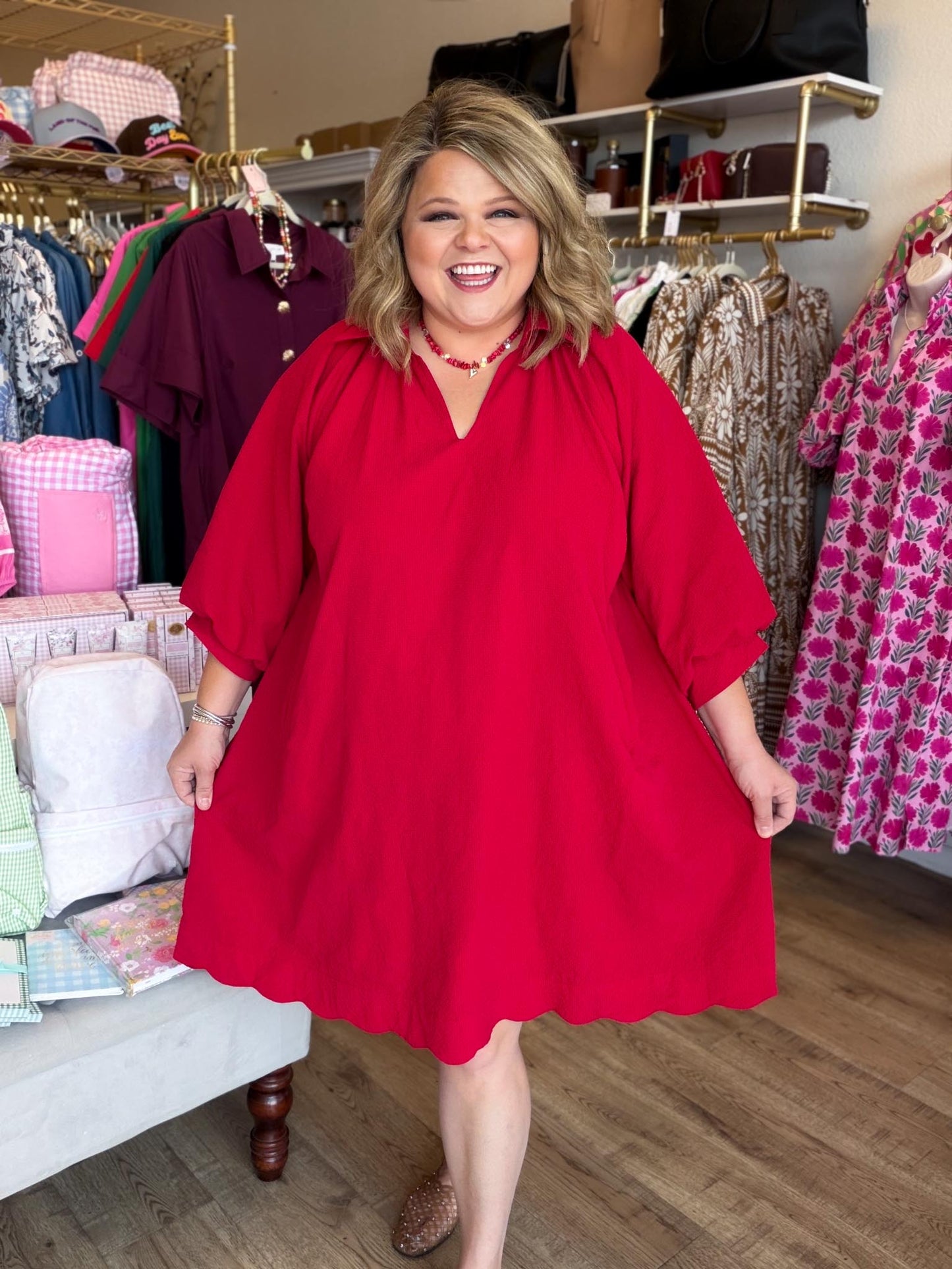 Scarlet September Curvy Red Textured Dress