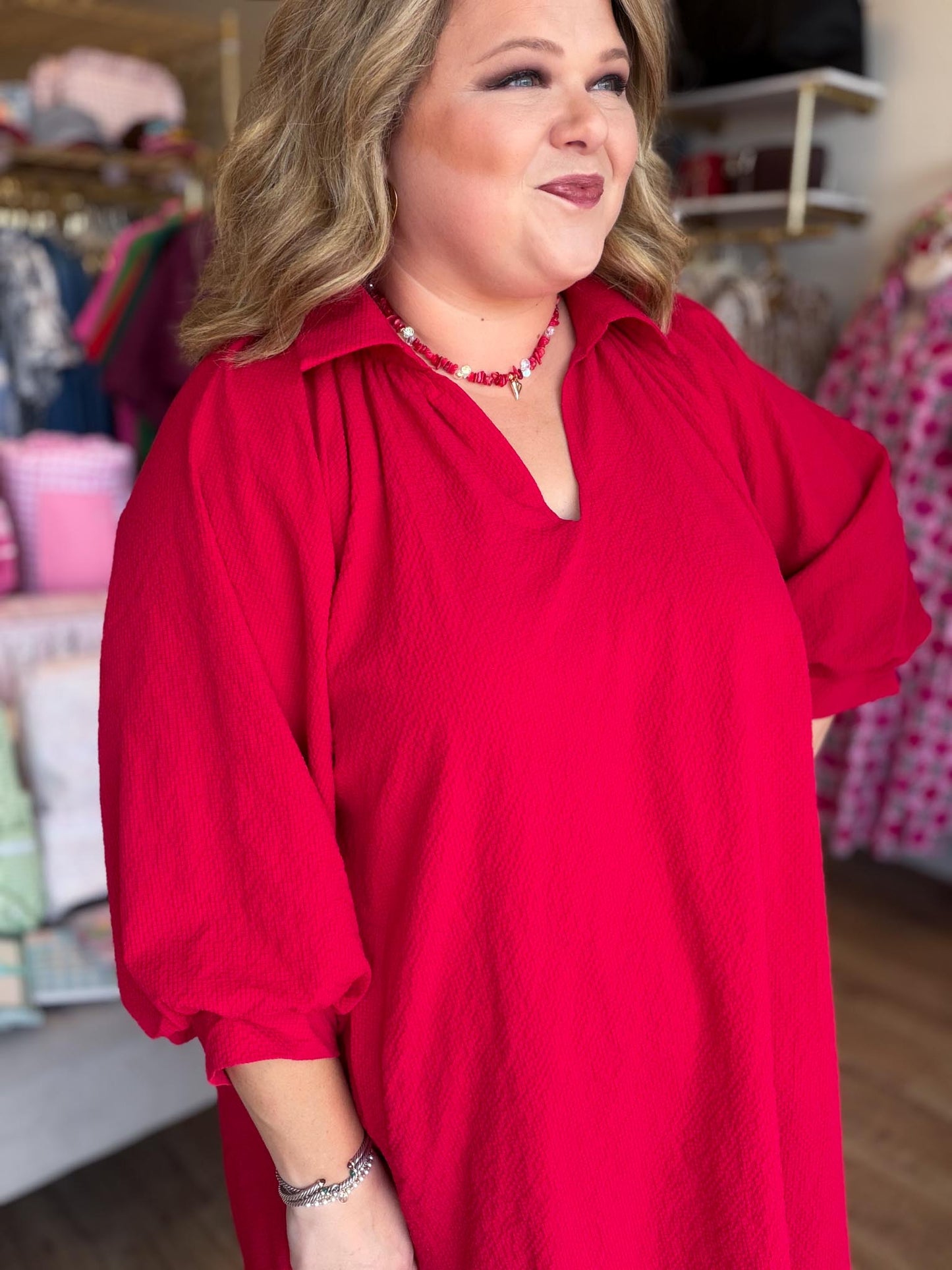 Scarlet September Curvy Red Textured Dress
