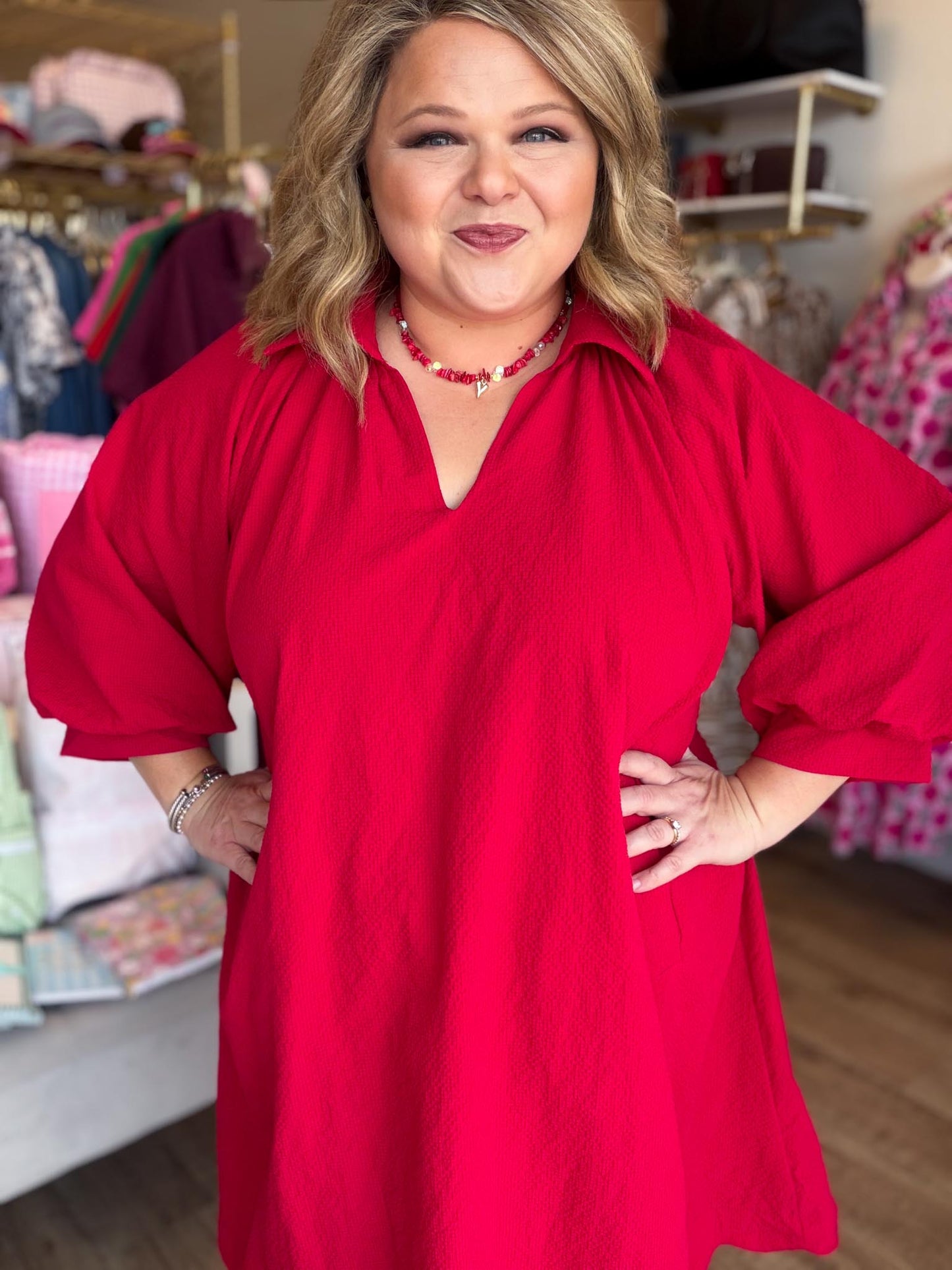 Scarlet September Curvy Red Textured Dress