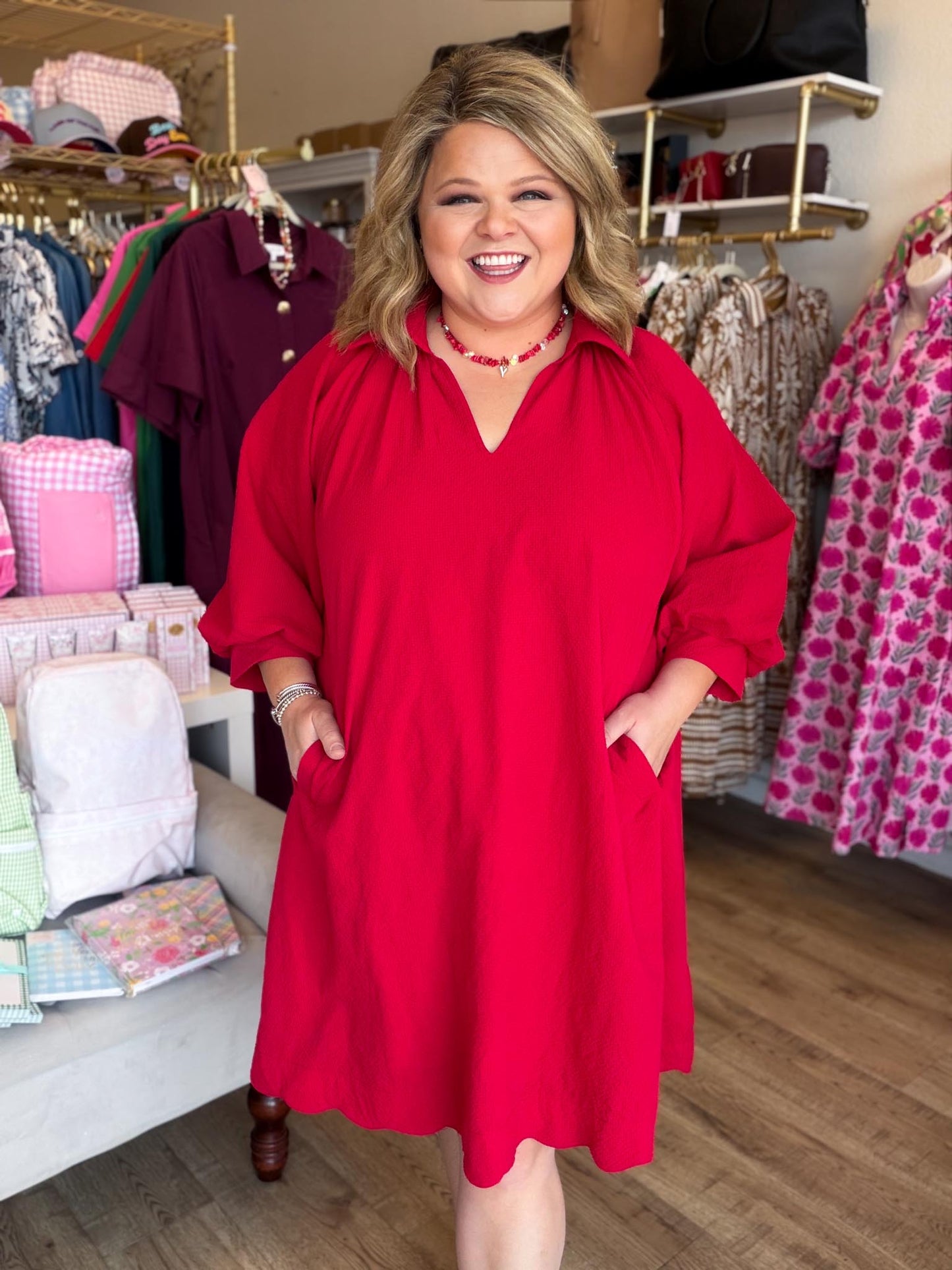 Scarlet September Curvy Red Textured Dress