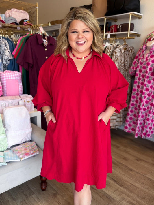 Scarlet September Curvy Red Textured Dress
